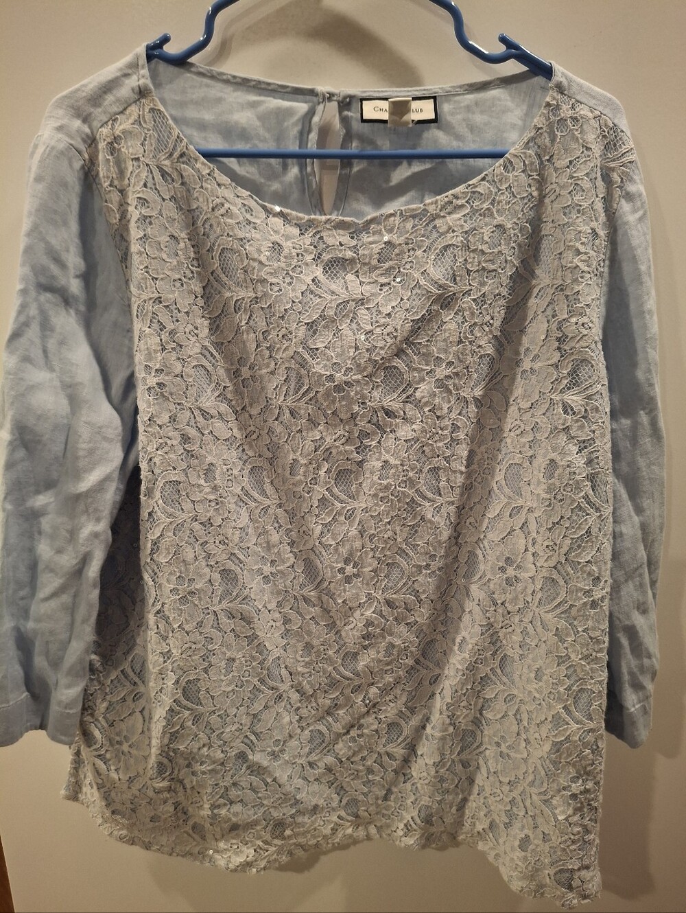Charter Club Light Blue Lace Front Blouse